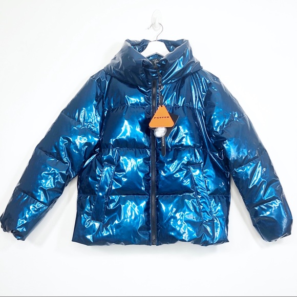 KENDALL + KYLIE Metallic Puffer Jacket in Blue S - Picture 6 of 12